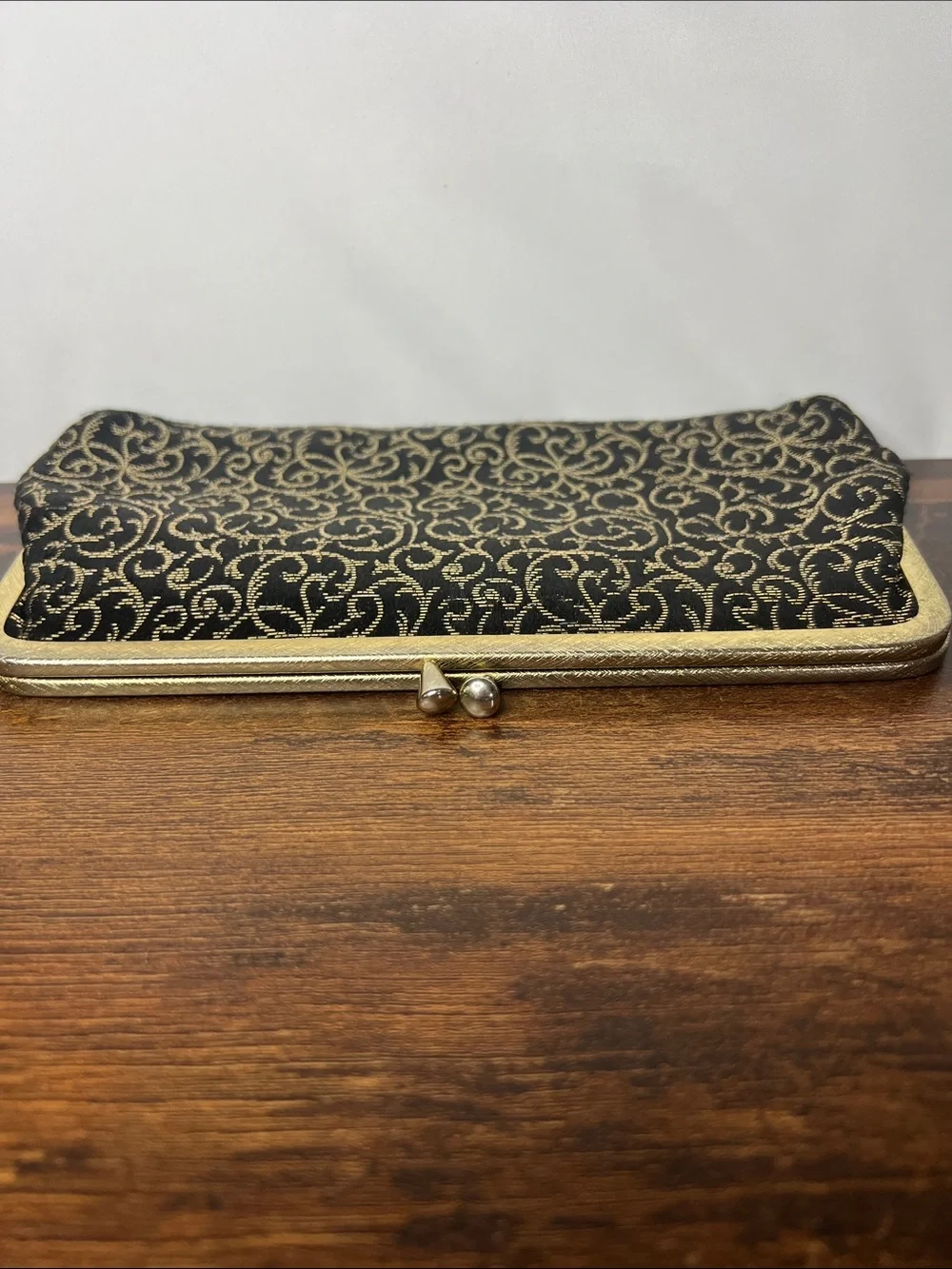 Vintage Black and Gold Scroll-Pattern Frame Clutch